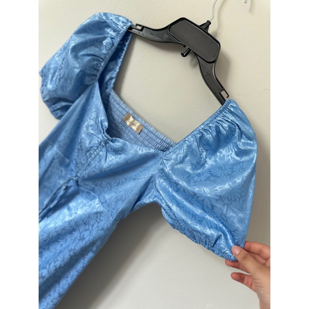 Altar'd State Blue Floral Jacquard Puff Sleeve Cutout Back Mini Dress Small - Picture 3 of 9